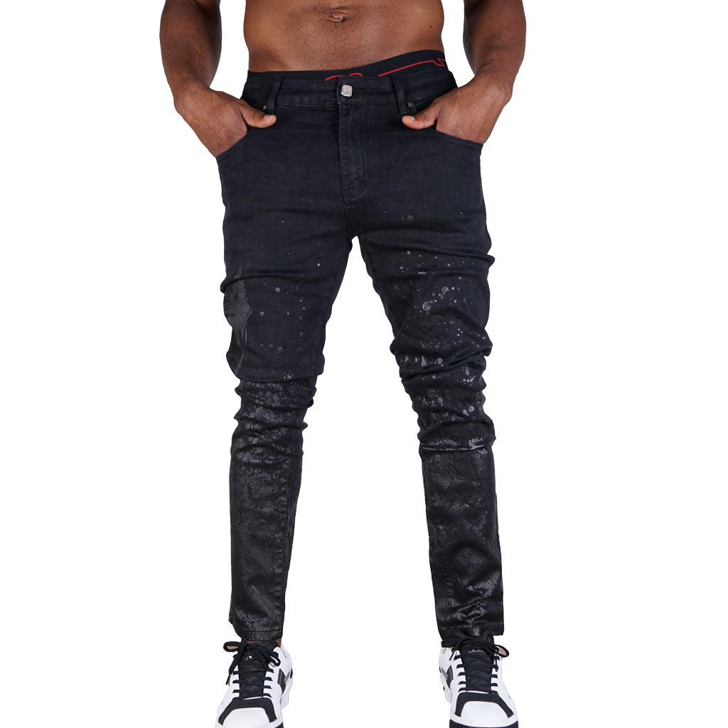 SPOGI Fever Collection Black Paint Splatter Jean-Front