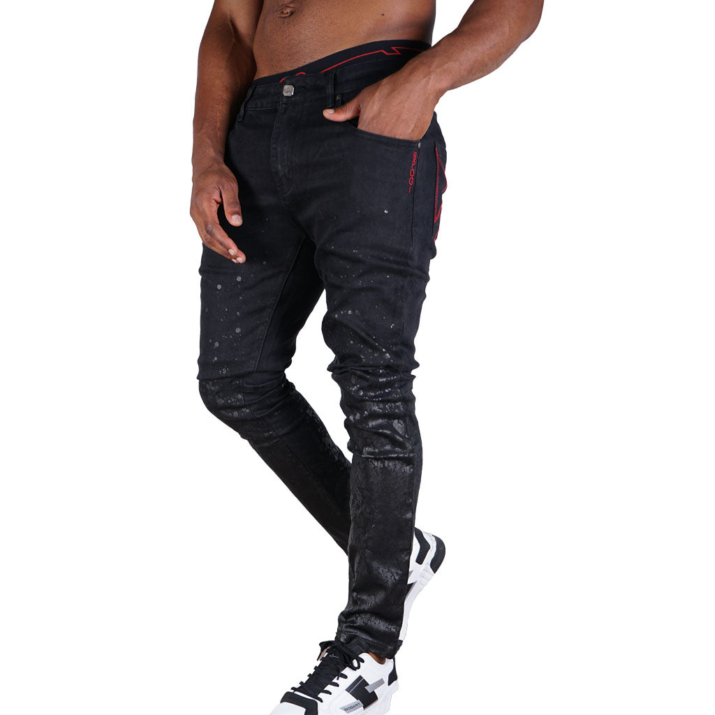 SPOGI Fever Collection Black Paint Splatter Jean-Left side